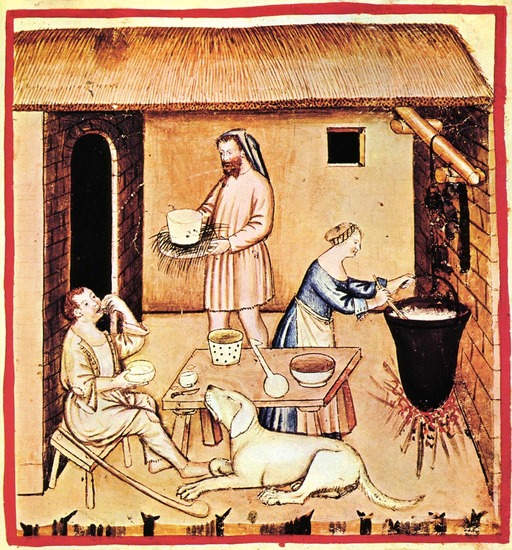 Fabrication  en famille du fromage de brebis,  Moyen-âge