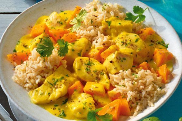 Curry de cabillaud lait de coco  riz carottes