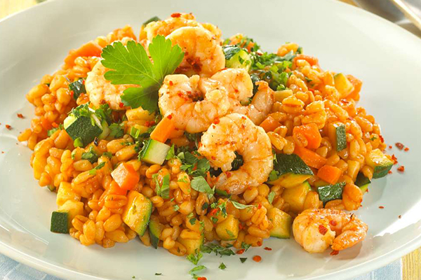 Risotto aux légumes et crevettes